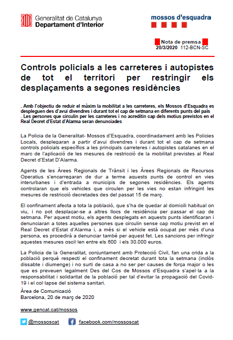 covid comunicat mossos